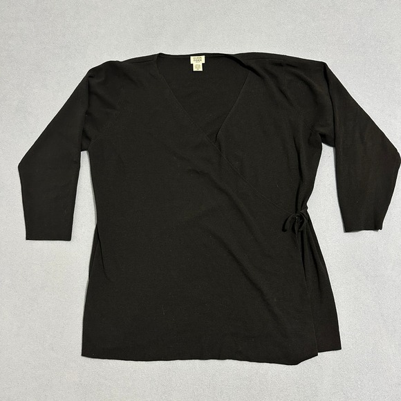 Eileen Fisher Tops - Eileen Fisher Knitted Wool Wrap Sweater 3/4 Sleeve Black Womens Size 1X